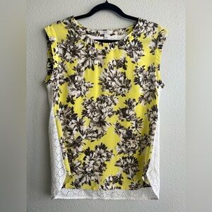 LOFT Yellow Floral Lace Blouse